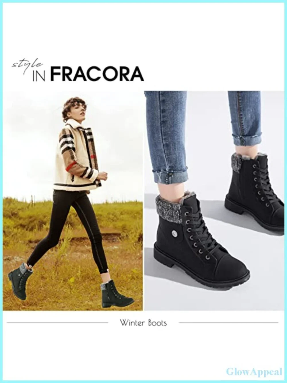 FRACORA Women's PU Leather Combat Boots Fur Lined Ankle Booties Side Zipper